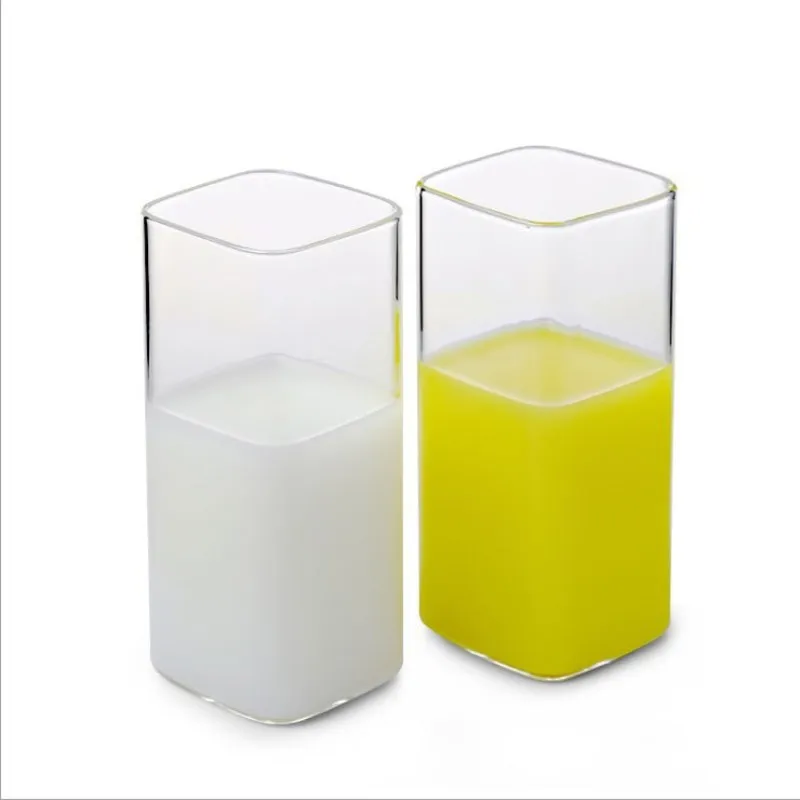 High Temperature Resistant High Borosilicate Glass Square Transparent Water Cup Milk Juice Mug Couple Student Gift Cup 2 Pack