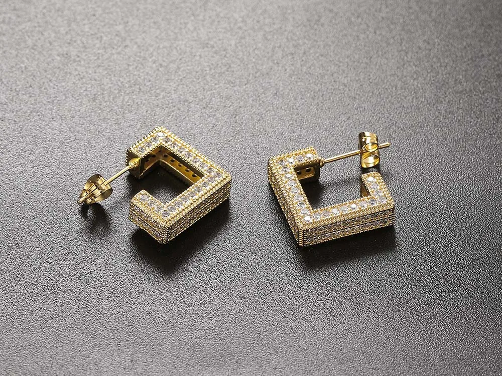 Iced Out Zirkon Hoop Ohrringe für Frauen Männer Luxus Gold Farbe Ohrringe Hiphop Weibliche Mode Hippie Schmuck Zubehör OHE116 – Detail 6
