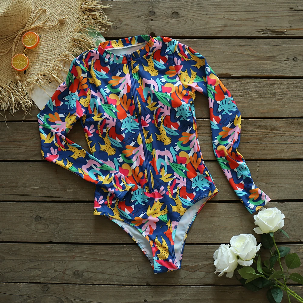 Long Sleeves Swim Suit Sexy Print One Piece Swimsuit Push Up Swimwear Women Monokini Bathing Suit Women Summer Beach Wear women sport swimsuits women swim dresses