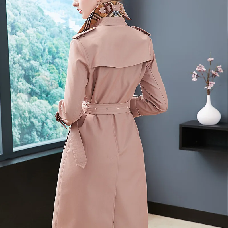 British-Style Trench Coat Women's Long Gradient Colored Double-breasted High-End Custom Anti-Seepage Anti-Rain Cotton Gabardine