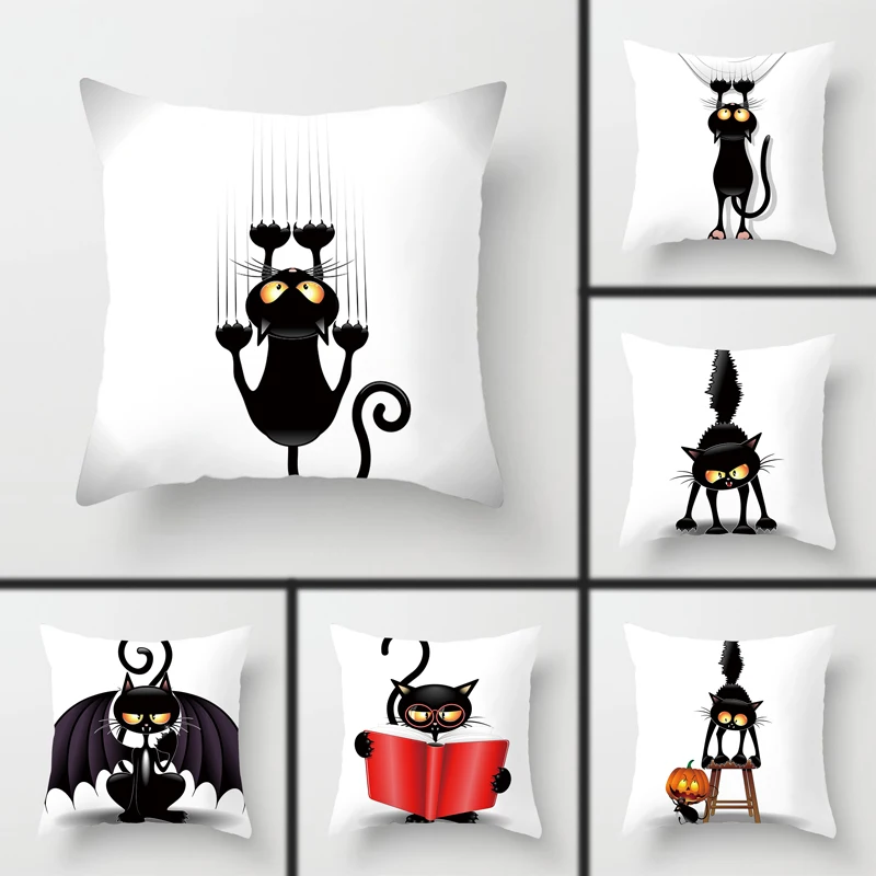 

mling 1pcs 45x45cm Demon Flea and Demon Cat Print Peach Skin Velvet Cushion Waist Pillow Cover Decorative Cushion Cover