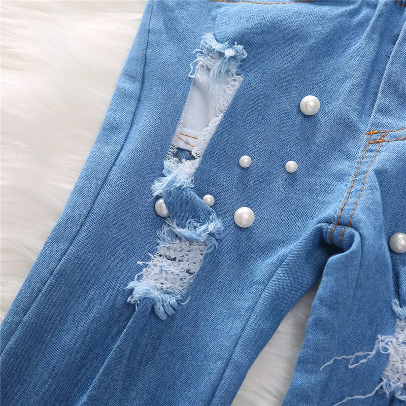 Chifuna/Детские Модные жемчуг с отверстиями украшения Джинсовые штаны для детей джинсы для девочек; детские джинсы; одежда для маленьких девочек