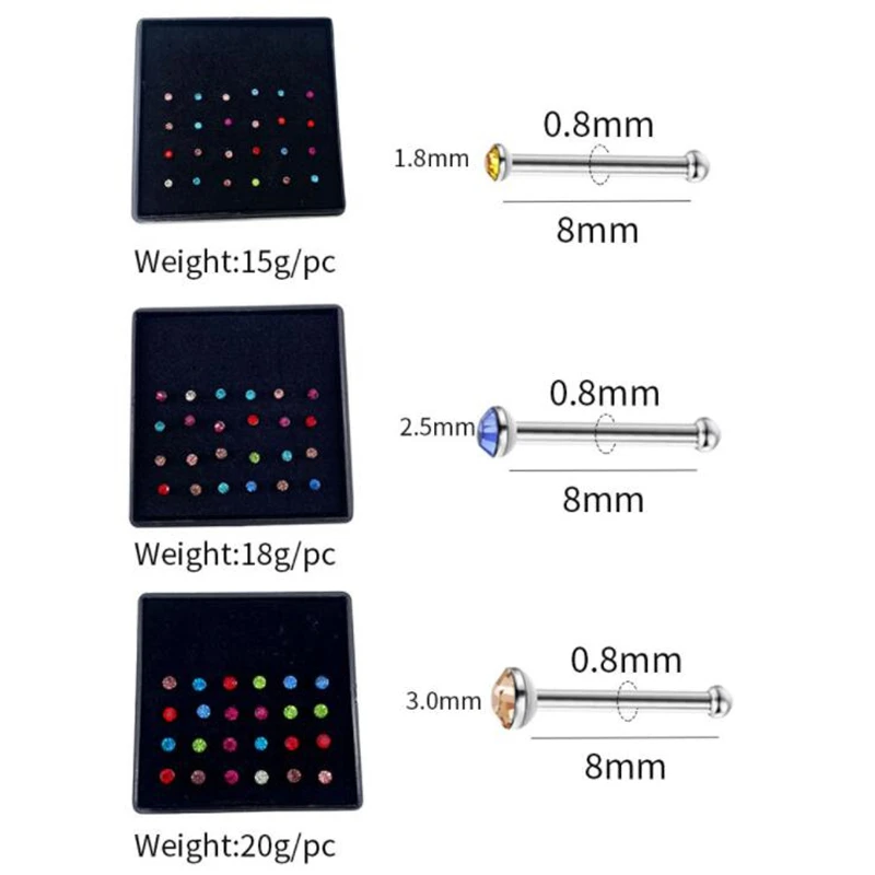 Surgical Steel Nose Rings nose rings piercing jewelry nose studs body piercing earrings metal jewelry body piercing jewelry body jewelry body piercing kit Kit Hypoallergenic Studs Crystal Body Piercing Jewelry Accesories For Women Men 1Set 24pcs 1.8/2.5/3mm