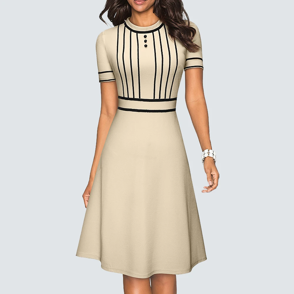 Bottoni Classici O Collo Da Donna Moda Casual Affascinante Elegante Party Chic Line Patchwork A Line Dress Ha245