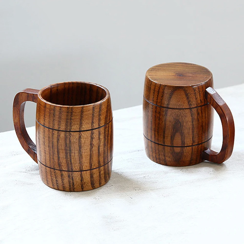 Vintage Wood Varnish 350ml Capacity with Handle Classic Tea Beer Coffee Cup Japan South Korea Whole Wood Cup Wide Practical Cup