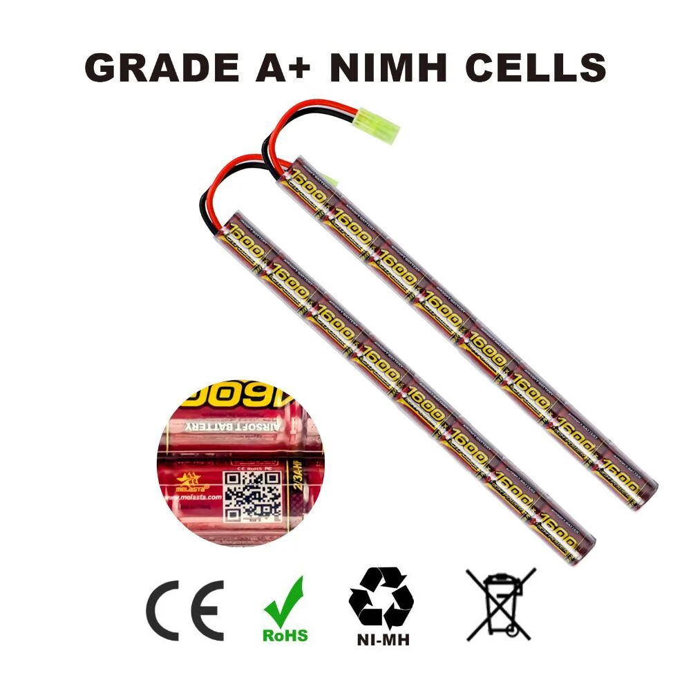 2PCS Airsoft Batterie Bâton NiMH 9,6V 1600mAh Nunchuk Bâton Batterie pour  M4, M110, SR25, M249, M240B, G36, M14, RPK, PKM, L85, AUG, G3 avec Mini