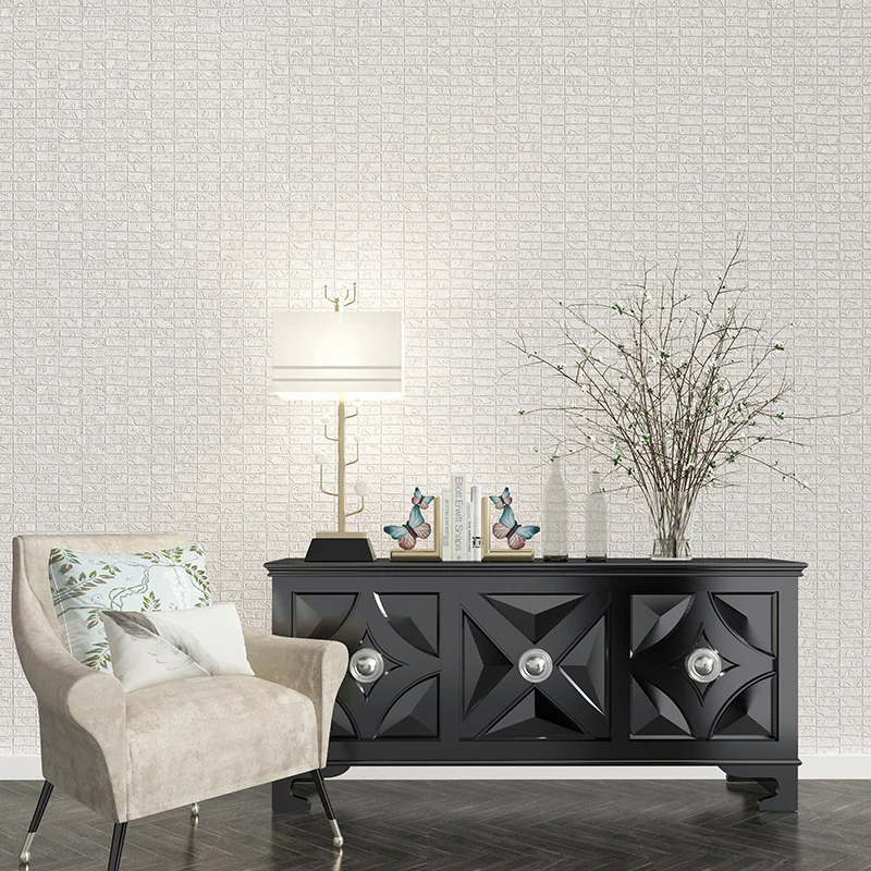 

Modern Imitate Leather Embossed Wall Paper for Living Room Bedroom Store Walls Waterproof Grid PVC Papel Contact