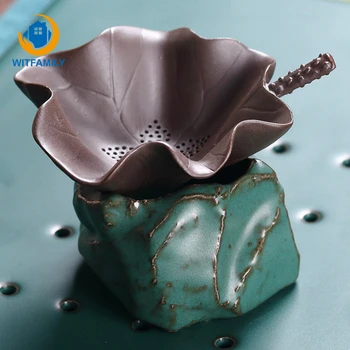 

Tea Strainer Ceramic Kung Fu Tea Set Handmade Japanese Leaf Lotus Pond Drain Stoneware Diffuser Coffee Filter Glaze Accessories
