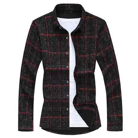 red plaid Libithia мужская клетчатая Повседневная рубашка с длинными рукавами Осень красный хаки отложной воротник большого размера M-7XL одежда мужская A71 - Цвет: red plaid
