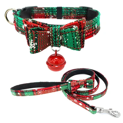 Green Collar Outfit Милый ошейник для собаки, регулируемый нейлоновый ошейник для щенка, кошки, галстук-бабочка для домашних животных, Рождественский колокольчик, ошейник для котенка, поводок для маленьких и больших собак, йоркширский поводок - Цвет: Green Collar Outfit
