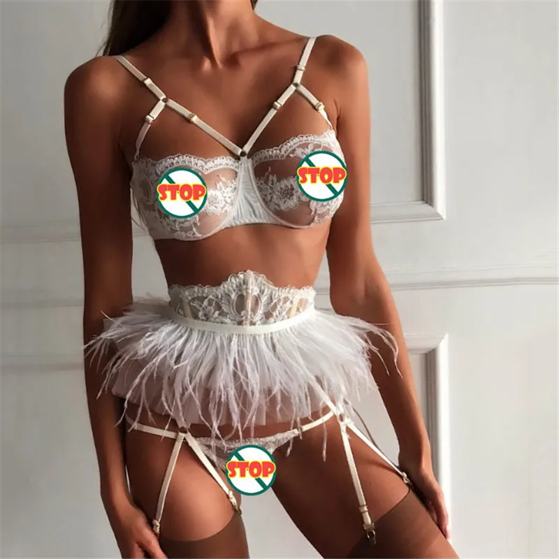 Женский сексуальный комплект, нижнее белье SISSY porno, прозрачный кружевной бюстгальтер, набор элегантных женских эротических нижнего белья, набор набедренных повязок, Экзотическая одежда