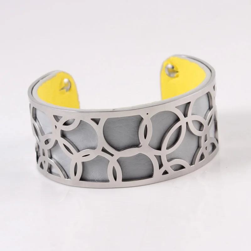 GRAY Сменный Браслет жоржет бижутерия в виде цветка Acier Inoxydable Femme Manchette Двусторонний кожаный браслет ювелирные изделия Bbijoux - Окраска металла: GRAY