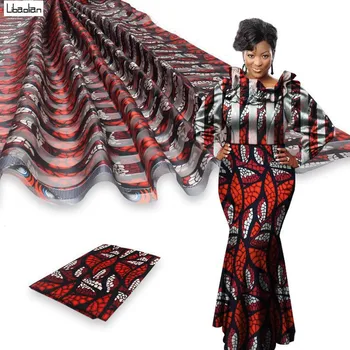 

4yards ORGANZA+2yards RIBBON satin fabric red new african wax pattern design high quality for DIY Fashion Clothes F201-2