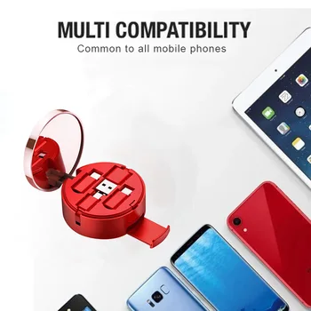 

3-In-1 Retractable Cable Mirror Box Multifunctional Charging Cable Makeup Mirror Phone Holder PUO88