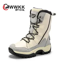WWKK/ зимние женские ботинки; женские теплые ботинки на меху; уличные Водонепроницаемые зимние ботинки на шнуровке; кроссовки для путешествий; Плюшевые ботинки для пеших прогулок