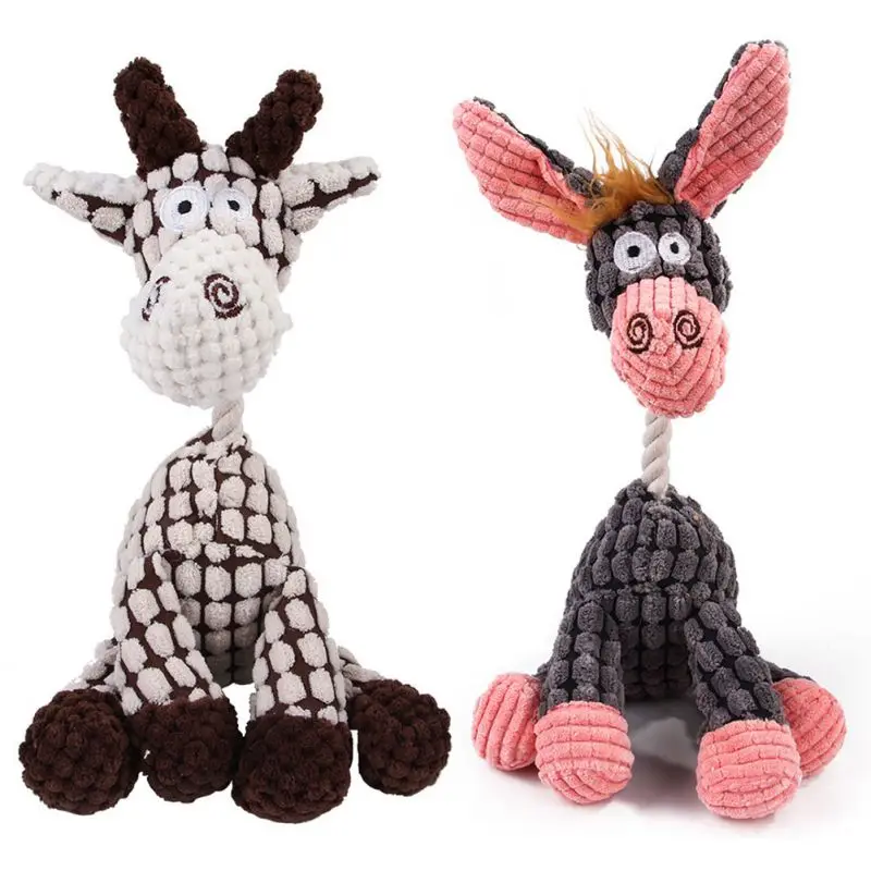 Fun Pet Toy Donkey Shaped Corduroy Chew Toy For Dog Puppy Squeaker Squeaky Plush Bone