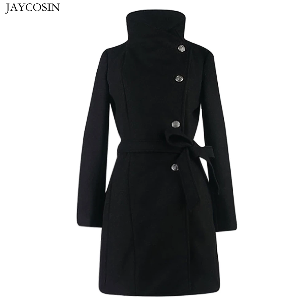 JAYCOSIN Модные женские шерстяные пальто Зимние лацкан шерстяное пальто куртка пальто с длинными рукавами верхняя одежда шерстяное пальто - Цвет: Черный