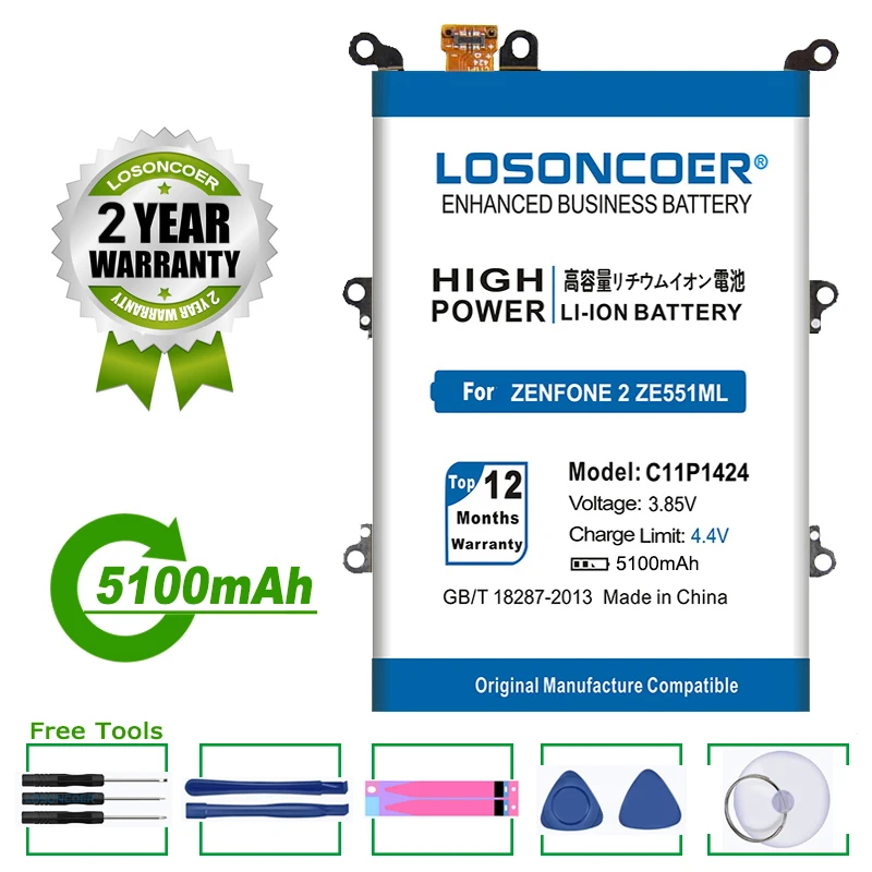 Аккумулятор LOSONCOER 5100 мА · ч C11P1424 для Asus Zenfone 2 ZE551ML ZE550ML 5 дюйма Z00AD Z00ADB Z00A Z008D |