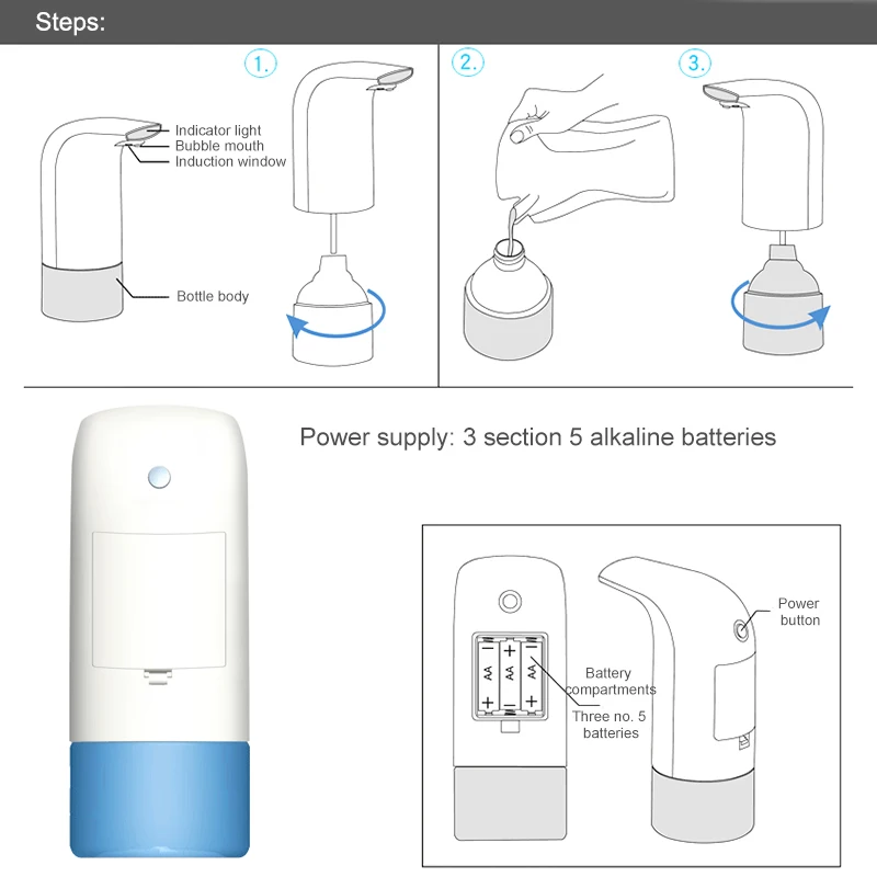 Automatic Foaming Soap Dispensers 350ml Infrared Sensor Touchless Battery Operated For Kitchen Bathroom