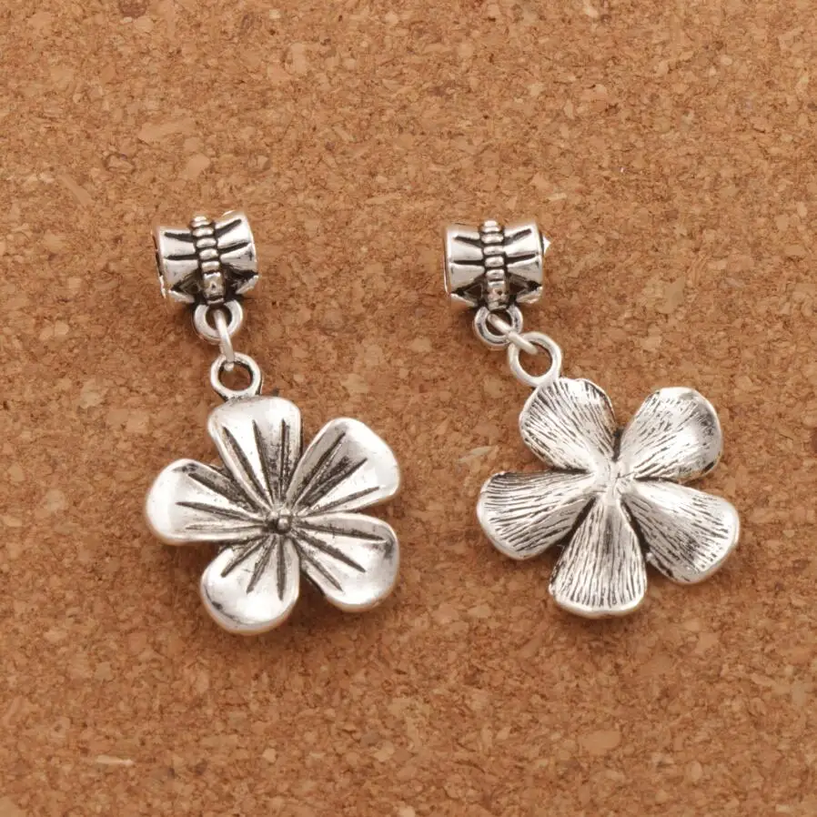80ps    Zinc Alloy Tropical Plumeria Flower Big Hole Beads Fit European Bracelets Jewelry DIY B327 19.3x33.8mm