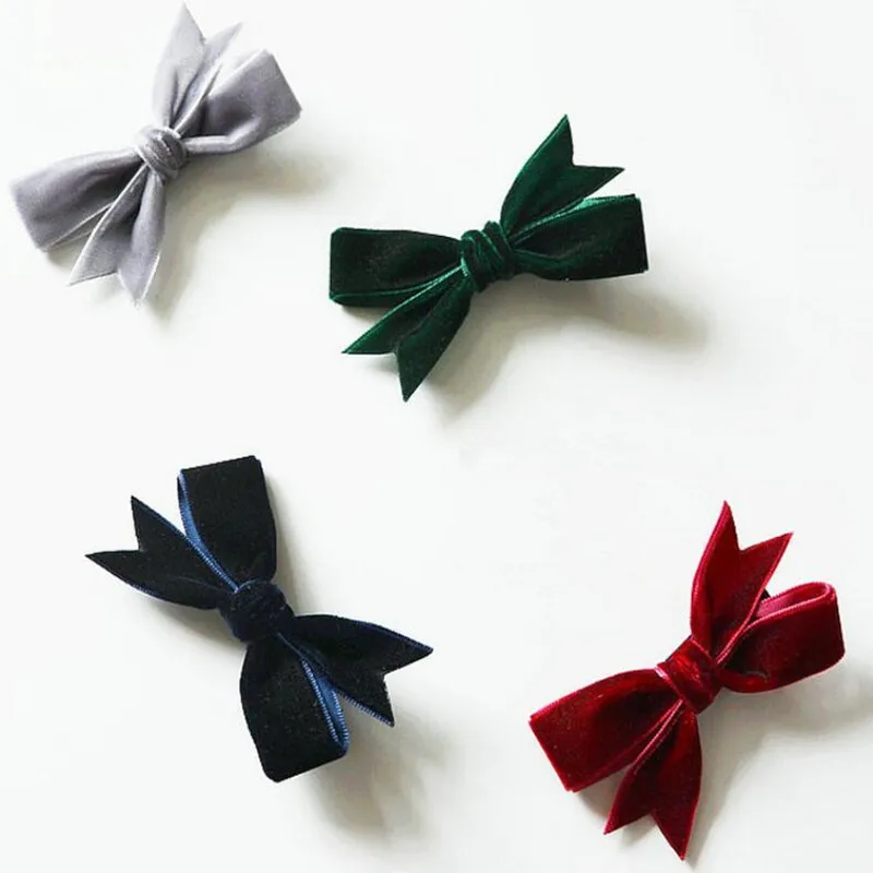 4 шт. детские бархатные заколки для волос с бантом однотонная заколка девочек
