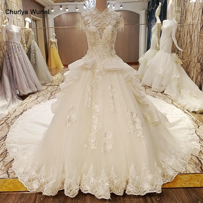 LS65009 кружевные свадебные платья 2018 с высоким вырезом и короткими рукавами корсет