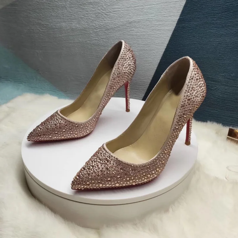 Customized 34-45 Bling Crystal Satin Cloth Stilettos High Heels Elegant Women Wedding Party Shoes