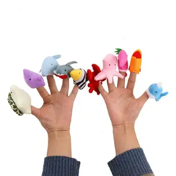 

None 10Pcs Soft Plush Cartoon Marine Animal Shape Finger Puppet Set Toy Kids Story Telling Helper
