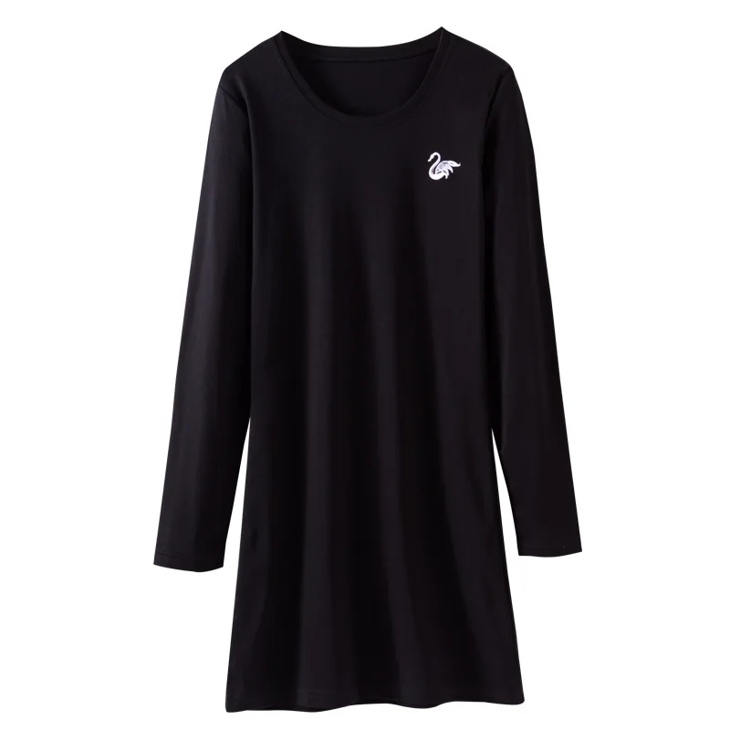 Black V-Neck JINGRUI 80 мерсеризованная хлопковая футболка женская с длинными рукавами средней и длинной секцией лебедь Вышивка Дикий хлопок пальто - Цвет: Black V-Neck