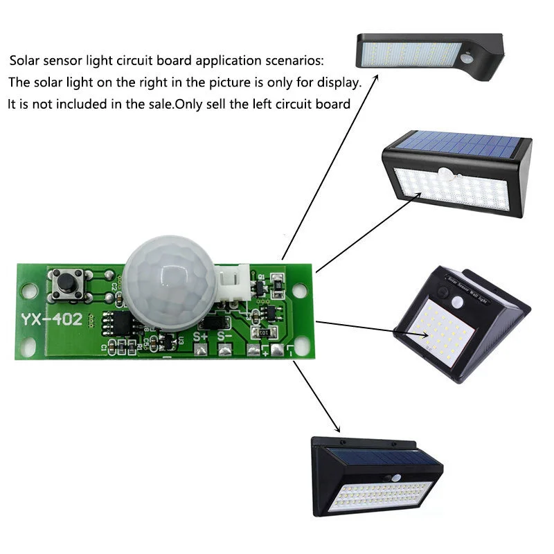 3.7V infrared human body induction solar light circuit board 3 modes PIR wall controller solar wall light control board