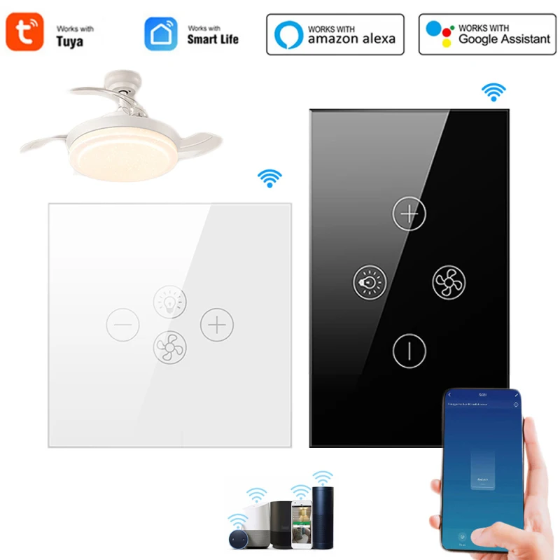 Tuya Wifi Fan Light Switch Various Speed Controlled APP Remote Control Smart Ceiling Lamp Panel For Alexa/Google Home | Электроника