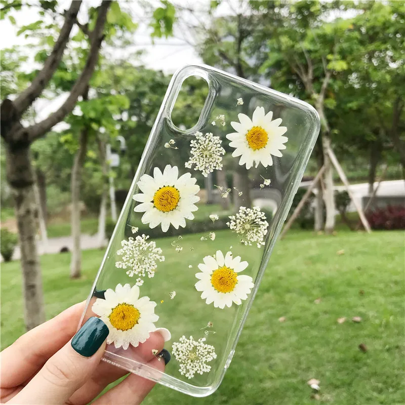 Белая Маргаритка настоящая гербарий чехол для iPhone X XS MAX XR 8 8 Plus 7 7 Plus 6 6S 6S Plus бампер Ins модный защитный ковер - Цвет: 2