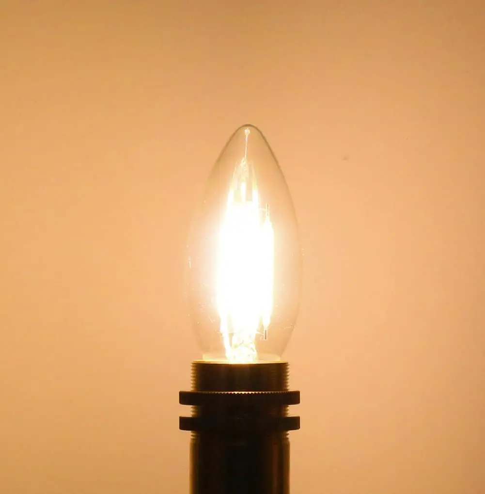 E12 E14 캔들 LED 전구 C35 4W 디밍 가능 LED 필라멘트 전구 앰버 글라스 110V 220V 웜 화이트 2700K 장식 캔들라브라 앤틱 램프