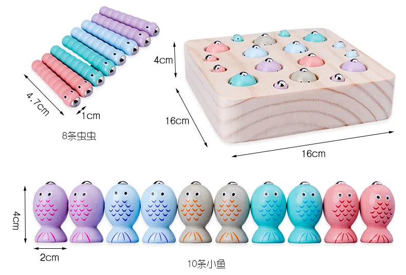 Ловите насекомых, рыбалка, деревянные магнитные два в одном, ловите рыбу, многофункциональный набор игрушек для детей 1-2-3 лет, обучающий мальчик