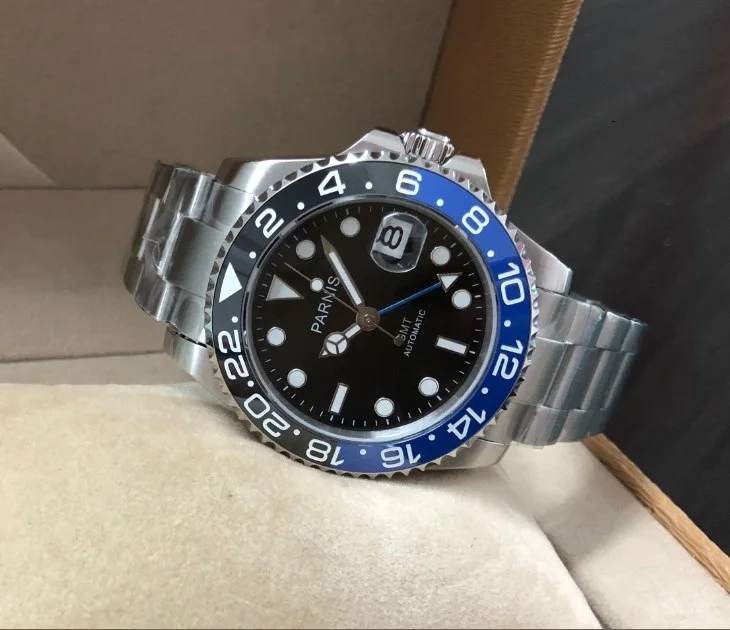 40 Mm Parnis Sapphire Crystal GMT Automatic Mesin Gerakan Luminous Pria Jam  Tangan Hitam \u0026 Biru Ceramic Bezel Xjp230A|Jam Tangan mekanik| - AliExpress