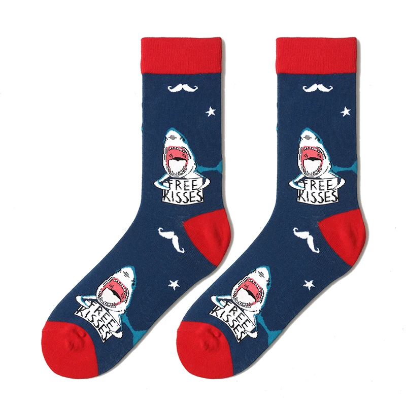 PEONFLY/Классические носки с рисунками животных из мультфильмов для мужчин; забавные носки с рисунками Омаров и акул; Harajuku calcetines