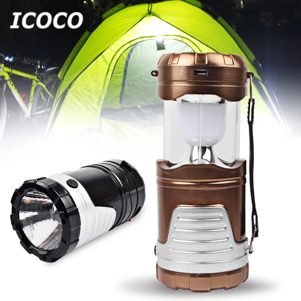 ICOCO Солнечный походный светильник светодиодный перезаряжаемый ручной светильник для палатки фонарь светильник USB порт зарядка для мобильного телефона для походов Campping распродажа