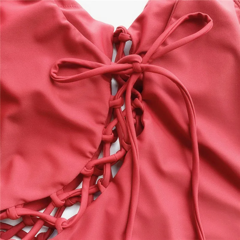 Cut Out Swimsuit One-Piece Swimwear Sexy String Bathing Suits for Women High Leg Solid Swimming Suit Red Strappy Thong Monokini Cut Out Swimsuit One-Piece Swimwear Sexy String Bathing Suits for Women High Leg Solid Swimming Suit Red Strappy Thong Monokini