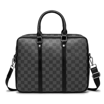 

New Plaid Leather 14' Laptop Computer Briefcase Men Crossbody Shoulder Bag Men's Handbag Messenger Bags