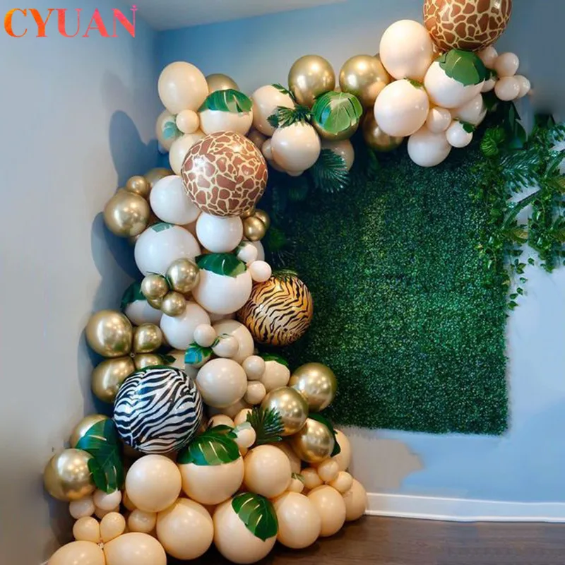 

Brithday Party Animal Print Foil Balloons Artificial Palm Leaves Hawaiian Luau Party Jungle Beach Theme Party Wedding Decoration