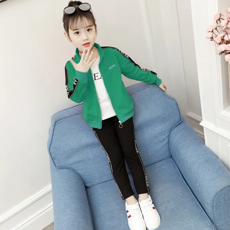 

Girl'S Suit 2019 New Style Autumn Clothing Fashionable Childrenswear Fashion & Sports Three-piece Set Big Boy Children Spring An