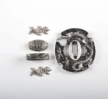 

Set Fitting accessory silvery alloy Tsuba Case For Sword Katana falchion Blade Broadsword Dragon