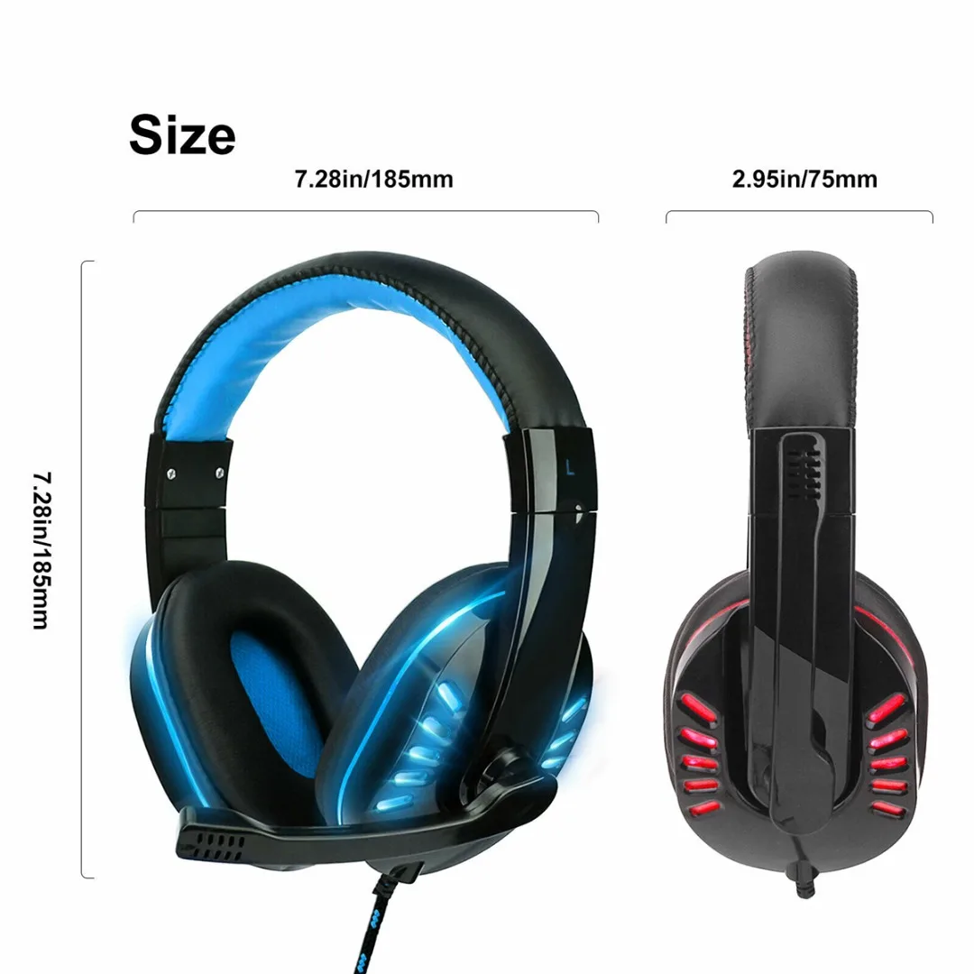 Pohiks 3 5mm Wired Luminous Gaming Headset LED Adjustable Bass Stereo Subwoofer Headphone With Mic For Xbox One PS4