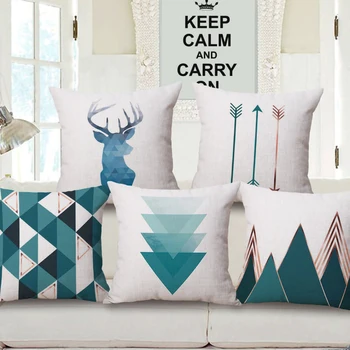 

Nordic Geometric Animal Cushion Cover Blue Green Literary Simplicity Throw Pillow Cover Pillowcase Square 45X45