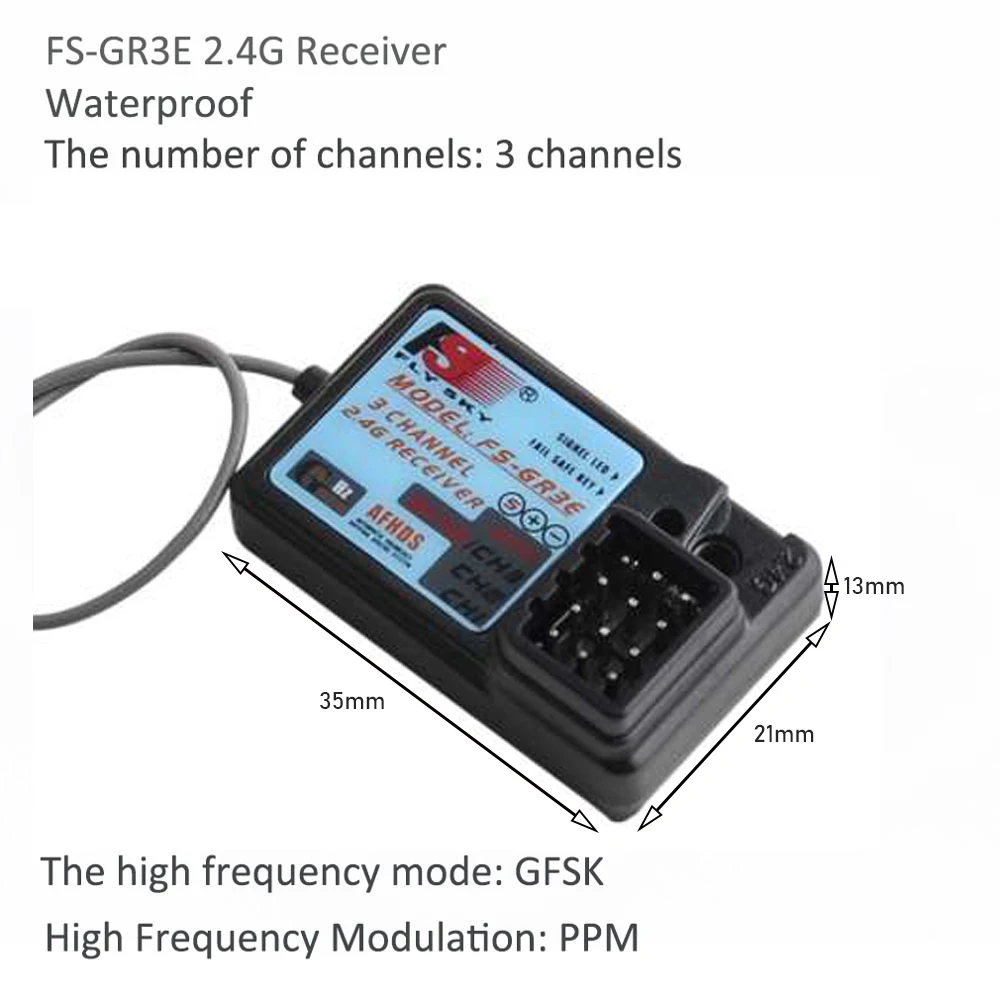 2PCS FS-GR3E Waterproof Receiver 3 Channel 2.4G Frequency DC 4.0-6.5V for FS-GT3B FS-GT3C FS-GT2B FS-GT2G FS-GT2F FS-GT2E FS-GT2 images - 6