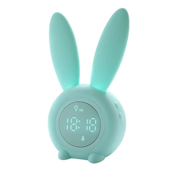 

Cute Rabbit Timer Alarm Clock Sound And Light Control Night Light Temperature Calendar Rechargeable For Children Gift HFing