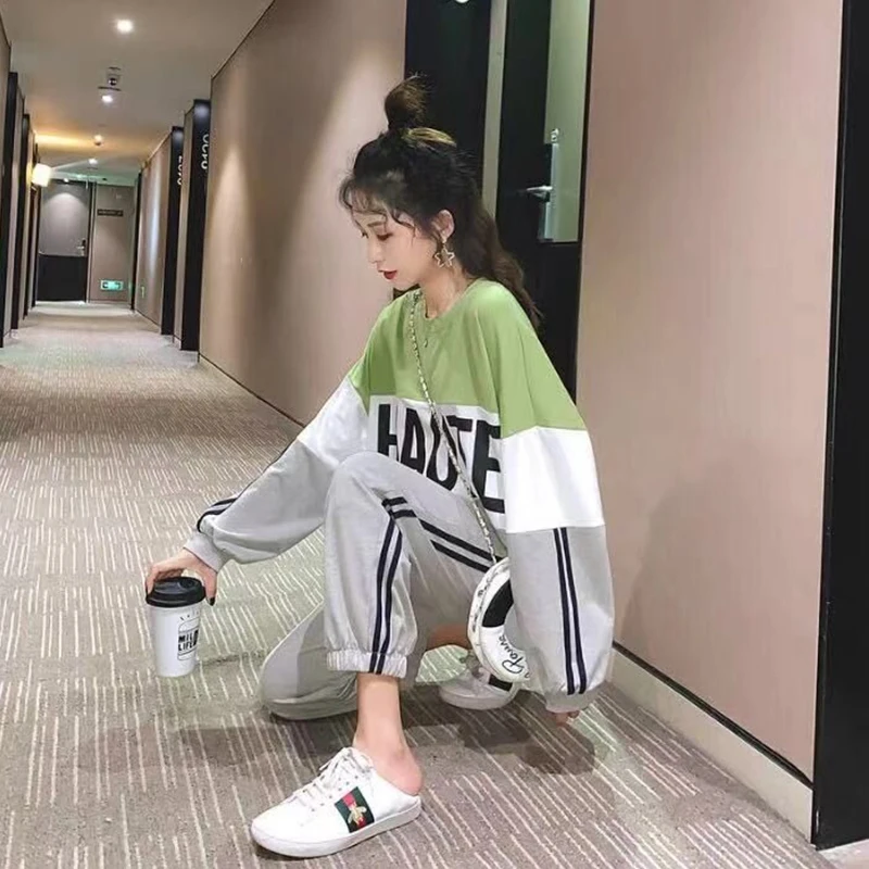 

YOSO Spot Casual Sportswear Fashion Set Women Net Red Ocean Thin Two-piece Autumn Jacket Large Size Loose Women Korean Dress