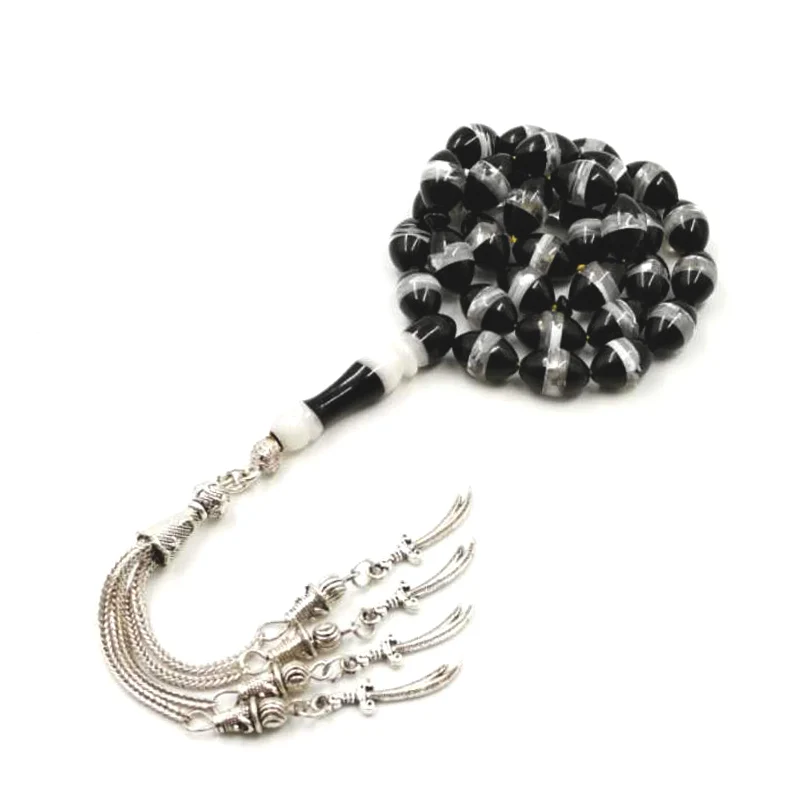 33 Beads Турецкий Дизайн Tasbih 33 черный каучук бусины подарок для мужчин tasbih браслет исламские браслеты мужские мусульманские Misbaha Четки - Окраска металла: 33 Beads