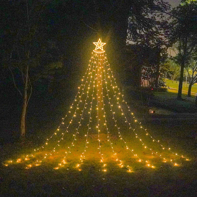 Luces Led navideñas jardín, luces colgantes de árbol, estrella de cinco puntas, cascada, Año Nuevo, navidad|Lámparas solares LED| - AliExpress