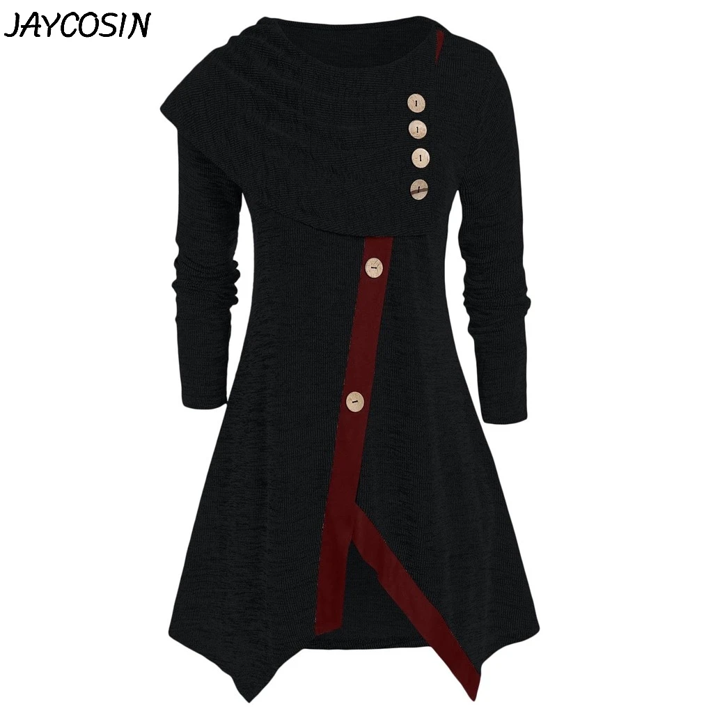JAYCOSIN, Женская Асимметричная туника с круглым вырезом, плюс размер, для среднего возраста, Осень-зима, модная длинная рубашка